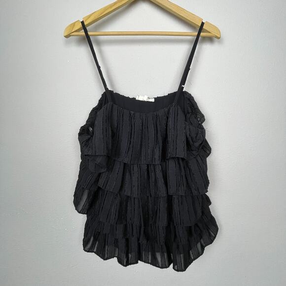 entro Tops - Entro Medium Black Velvet Striped Tiered Ruffle Top Goth‎ Whimsigoth Festival
